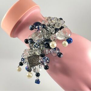 Vintage Japan Accordion Silver Tone Glass Beaded Cha Cha Stretch Bracelet